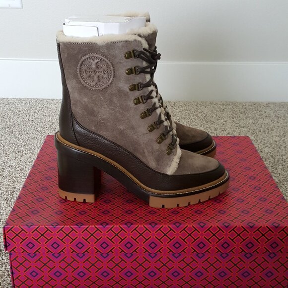 NWT Tory Burch MILLER SHEARLING LUG SOLE ANKLE BOOT 9.5 Suede Platform Lace-Up - Picture 8 of 11